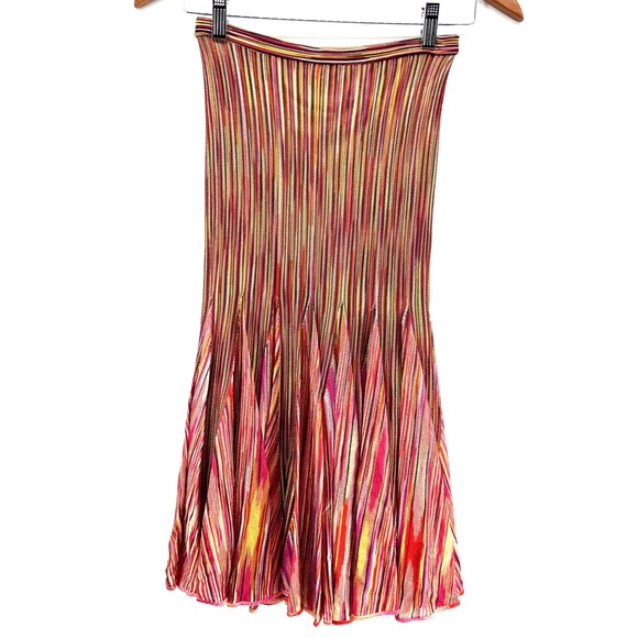 Missoni Striped Knit Multicolor Knee Length Lined Stretch Skirt EU38 US2 Crochet - Picture 5 of 7